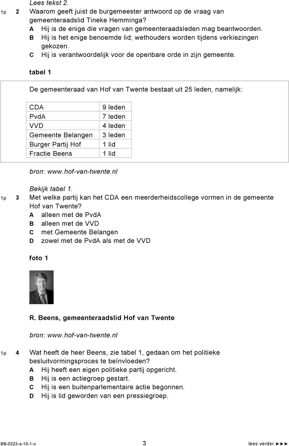 tabel 1 De gemeenteraad van Hof van Twente bestaat uit 25 leden, namelijk: CDA PvdA VVD Gemeente Belangen Burger Partij Hof Fractie Beens 9 leden 7 leden 4 leden 3 leden 1 lid 1 lid bron: www.