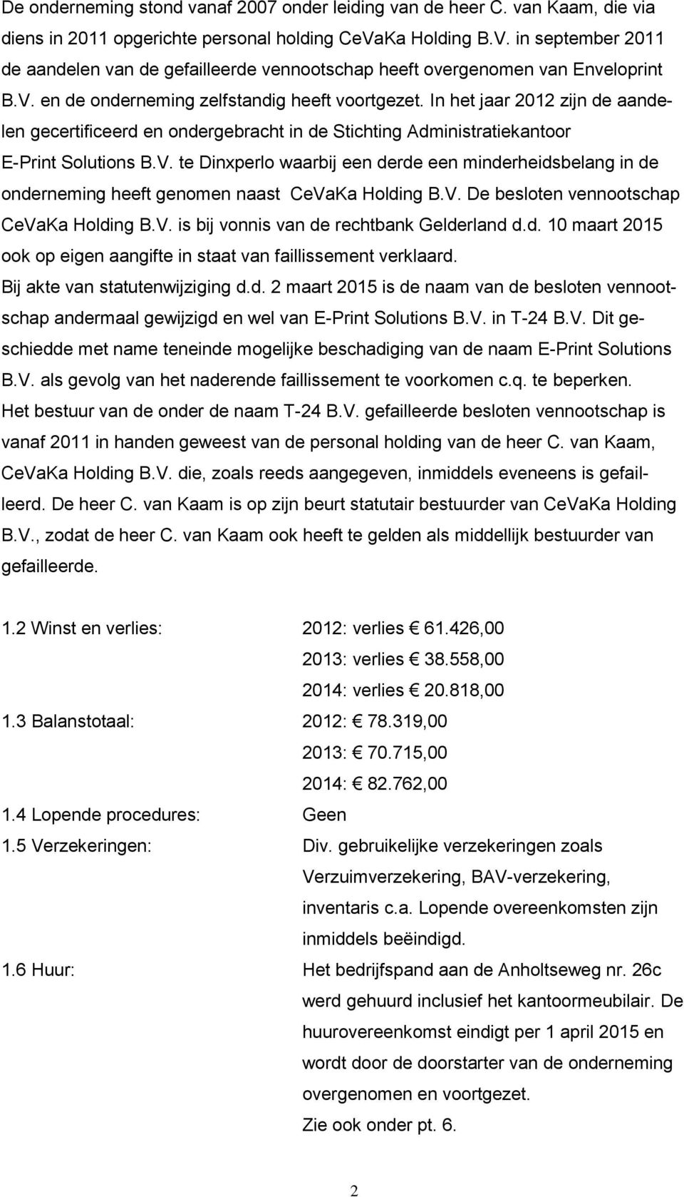 In het jaar 2012 zijn de aandelen gecertificeerd en ondergebracht in de Stichting Administratiekantoor E-Print Solutions B.V.