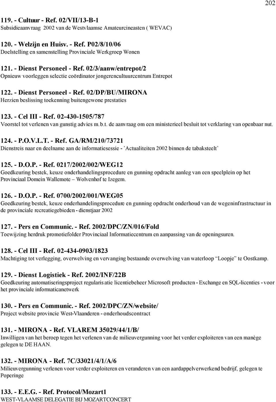 02/DP/BU/MIRONA Herzien beslissing toekenning buitengewone prestaties 123. - Cel III - Ref. 02-430-1505/787 Voorstel tot verlenen van gunstig advies m.b.t. de aanvraag om een ministerieel besluit tot verklaring van openbaar nut.