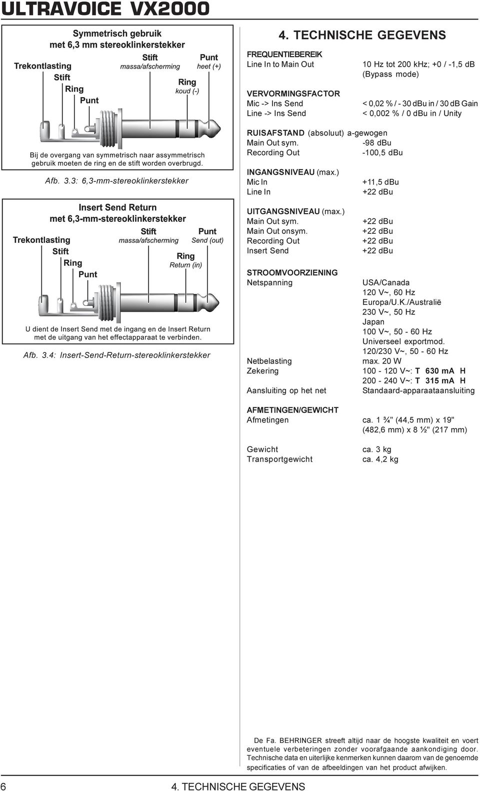 ) Mic In Line In UITGANGSNIVEAU (max.) Main Out sym. Main Out onsym. Recording Out Insert Send +11,5 dbu Afb. 3.