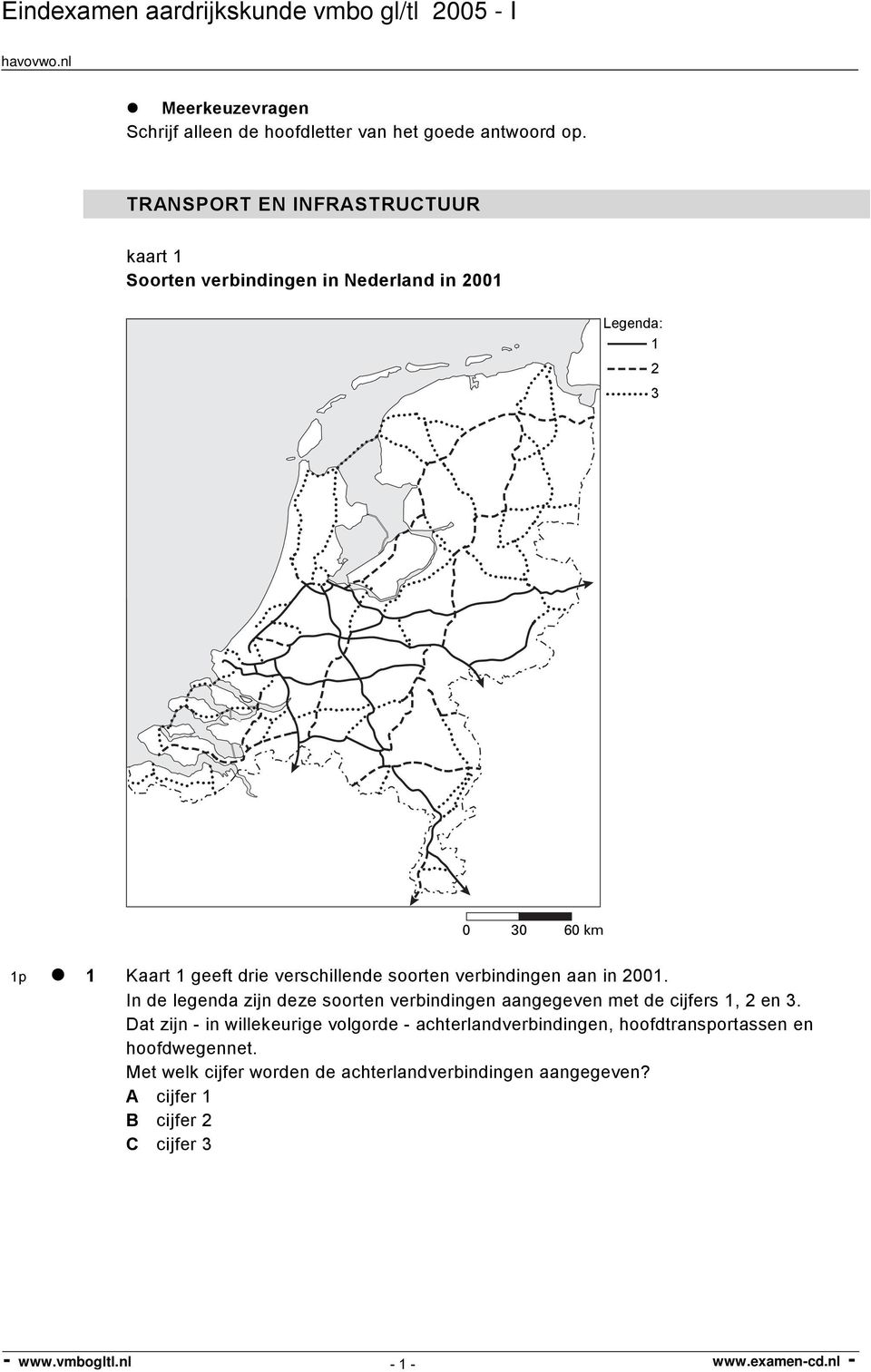 verschillende soorten verbindingen aan in 2001. In de legenda zijn deze soorten verbindingen aangegeven met de cijfers 1, 2 en 3.