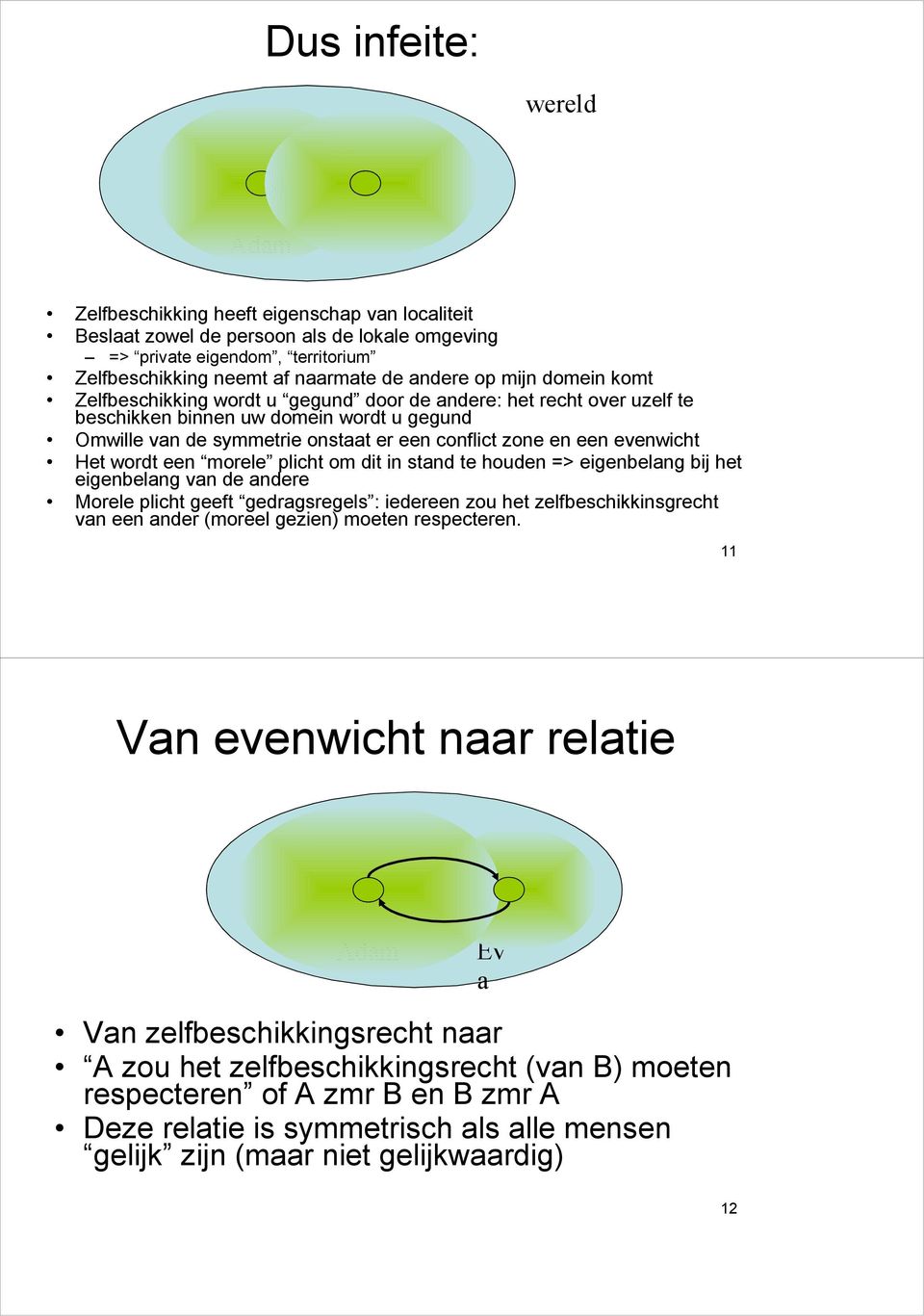 evenwicht Het wordt een morele plicht om dit in stand te houden => eigenbelang bij het eigenbelang van de andere Morele plicht geeft gedragsregels : iedereen zou het zelfbeschikkinsgrecht van een