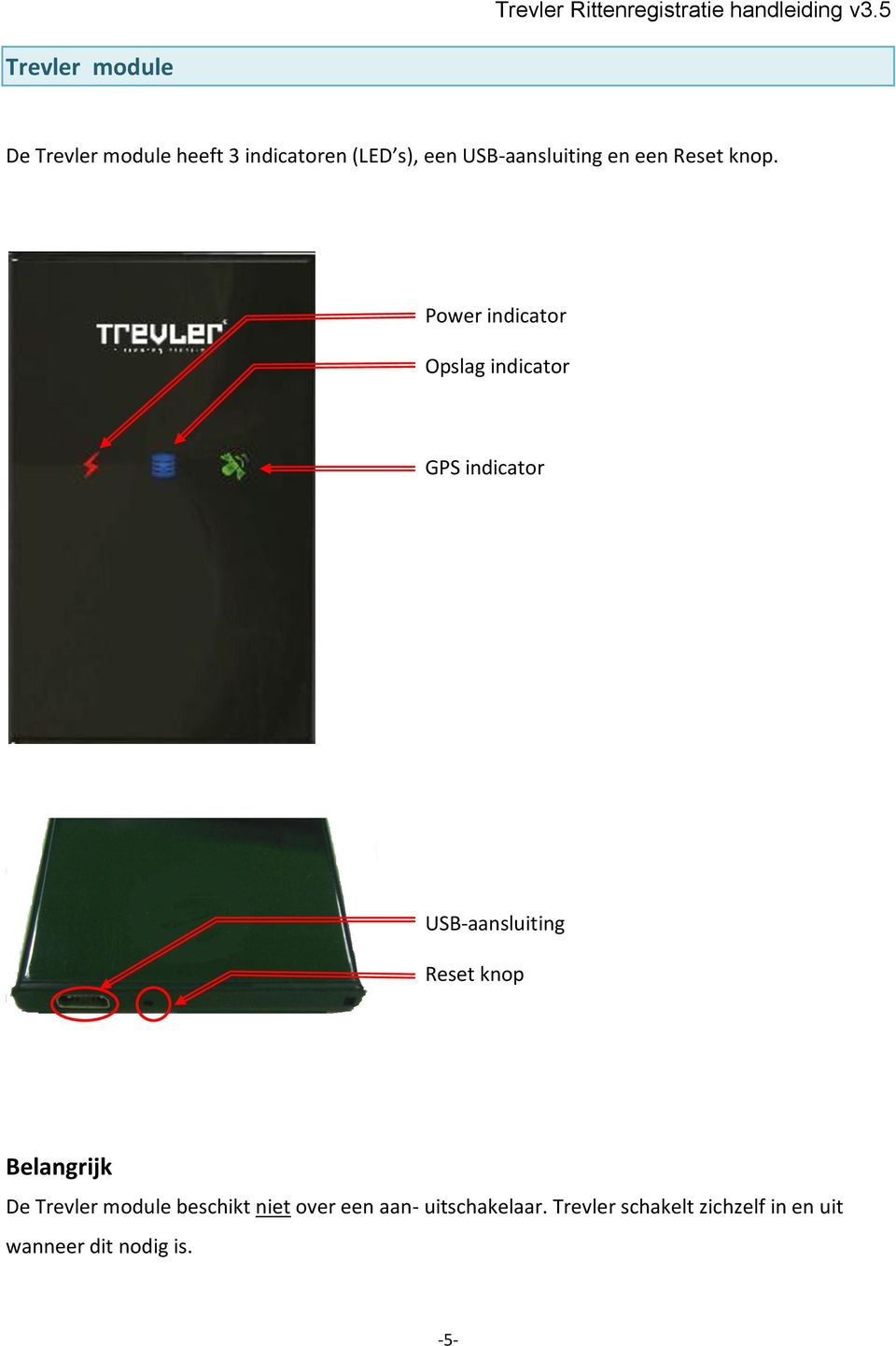 Power indicator Opslag indicator GPS indicator USB-aansluiting Reset knop