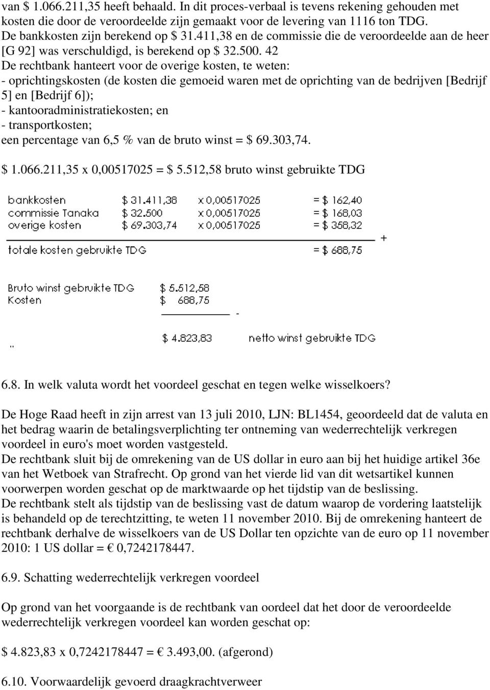 42 De rechtbank hanteert voor de overige kosten, te weten: - oprichtingskosten (de kosten die gemoeid waren met de oprichting van de bedrijven [Bedrijf 5] en [Bedrijf 6]); -