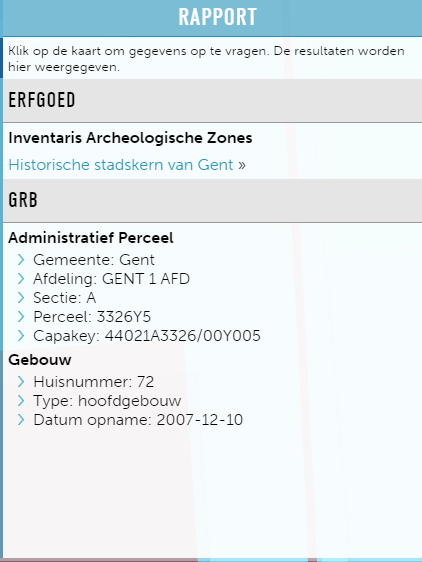 G. ONROEREND ERFGOED Het pand maakt deel uit van de Inventaris archeologische zones in Gent. Dit strookt met de indeling van het gebied op het gewestplan.