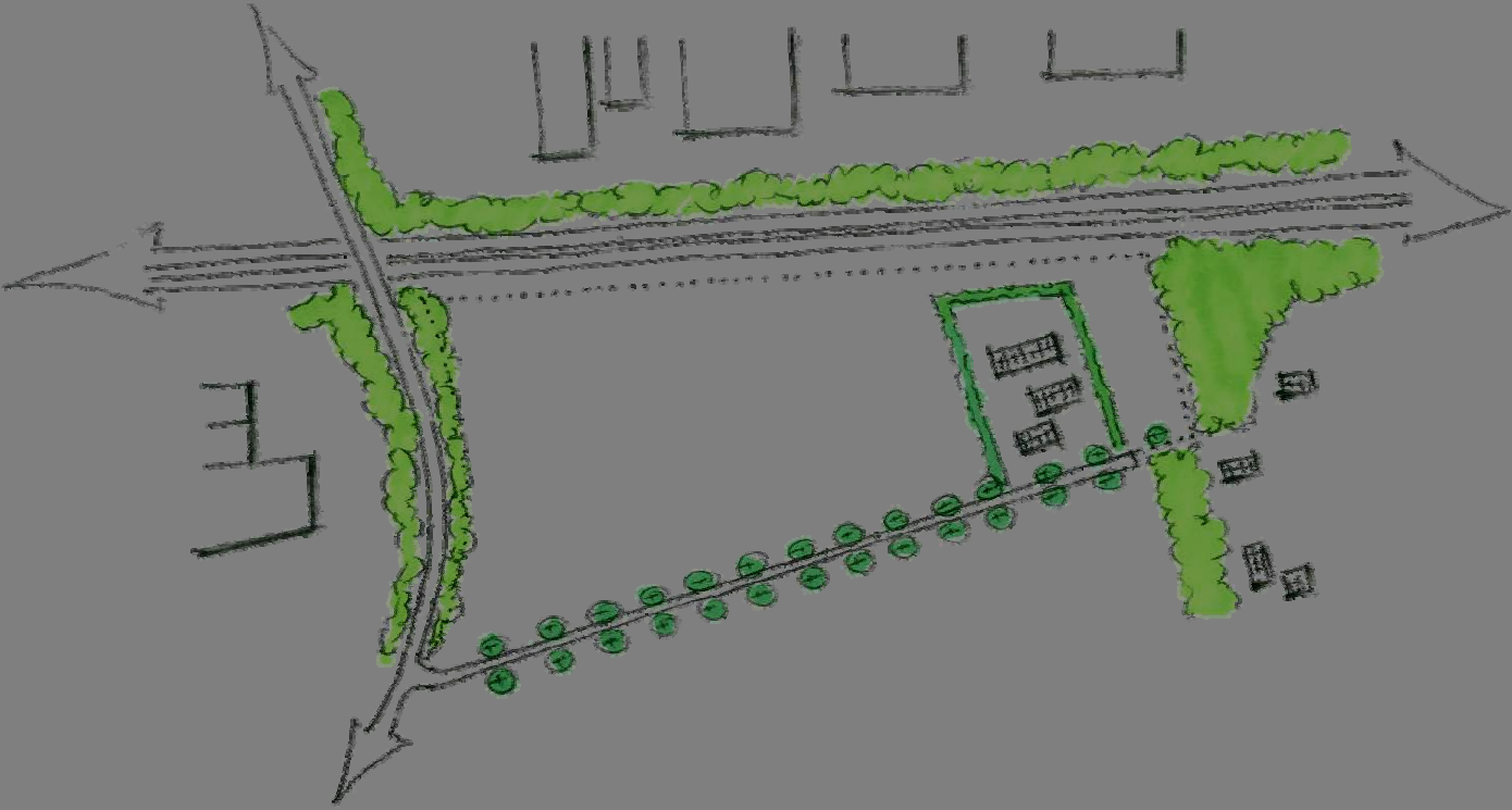 groen in oosten ten aanzien van de E34 en bestaande hoeves laanbeplanting van interne ontsluitingsweg van het bedrijventerrein en buffergroen om het
