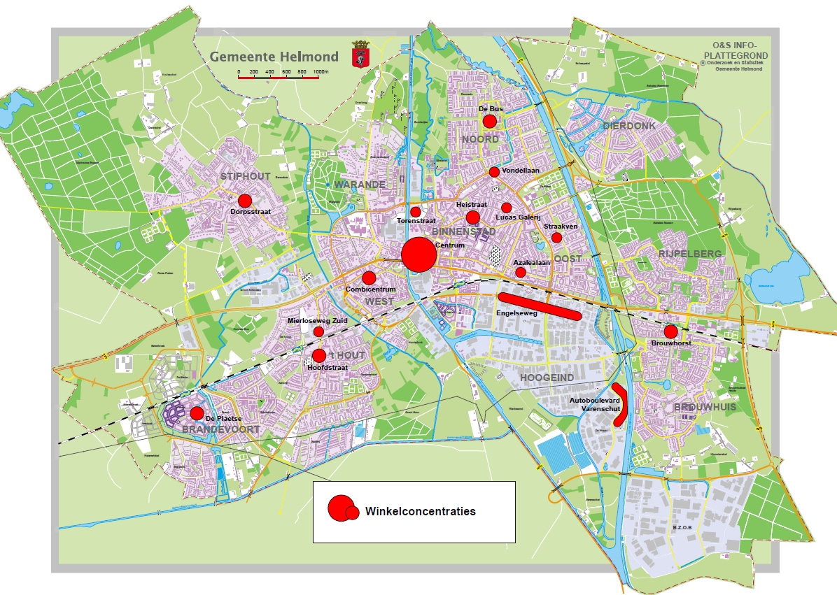 Een levendig en aantrekkelijk centrum Winkelgebieden in Helmond (bron: O&S Helmond) Helmond telt 5,6 detailhandelsverkooppunten per 1.000 inwoners. Ten opzichte van 2004 is dit 1 verkooppunt per 1.