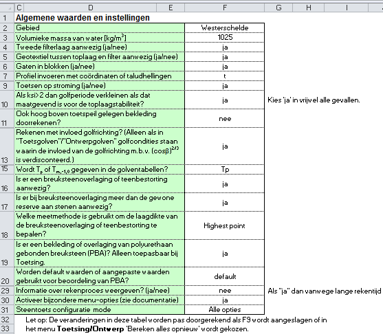 3 Invoer ten behoeve van toetsing 3.1 Algemeen Alvorens men de gegevens van een steenzetting kan invoeren is het noodzakelijk een aantal algemene instellingen te regelen in het werkblad Algemeen.