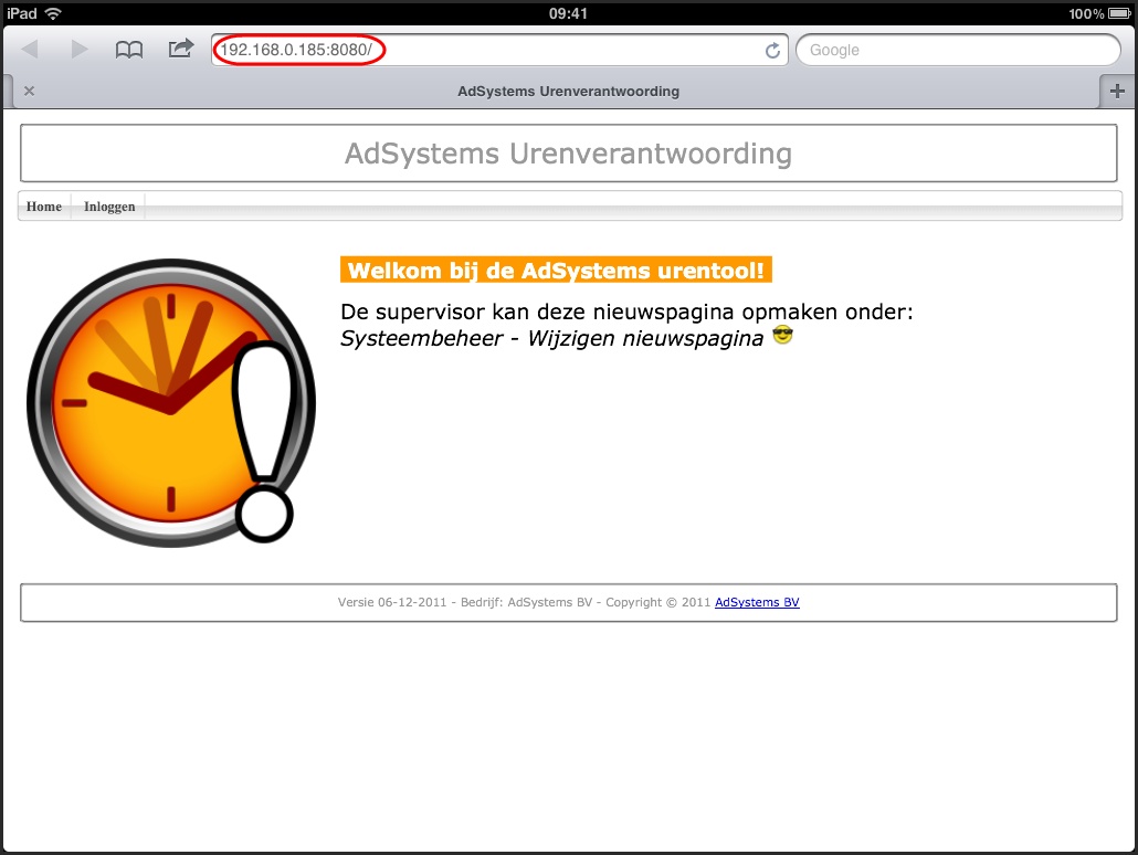 Voorbeeld In een intranet, verbinding gemaakt met de urentool vanaf een ipad2