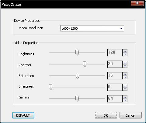 Instelling U kunt de videoresolutie selecteren en de parameters instelling van de video-eigenschappen door op de toets te klikken.
