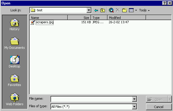 Start het programma Word op Klik op File > Open Een venster genaamd Open wordt geopend. Zorg dat achter Files of Type : All Files *.* geselecteerd is.