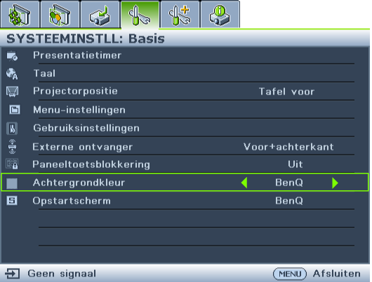 De menu's gebruiken De projector beschikt over schermmenu's (OSD) waarin u verschillende aanpassingen en instellingen kunt opgeven. Hieronder ziet u een overzicht van het OSD-menu.