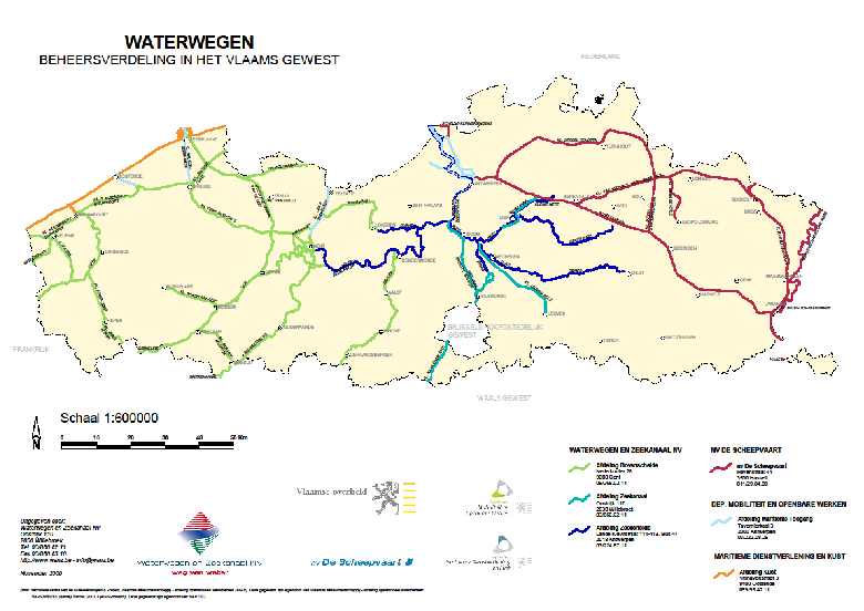 Figuur 1: kaart van de Vlaamse vaarwegen met