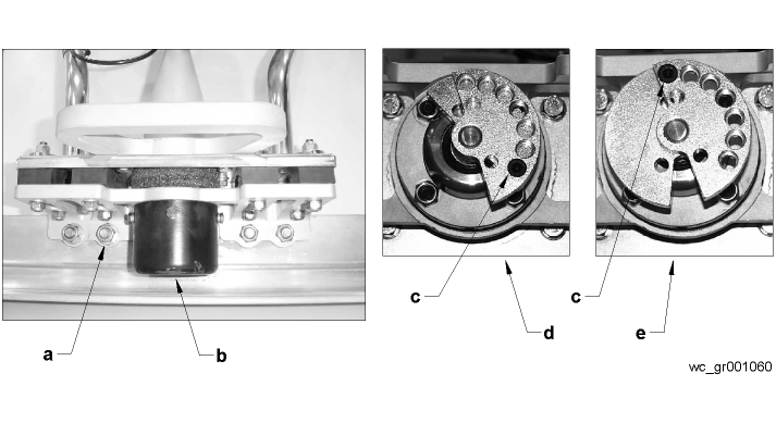 P 31A/35 4.9 Excitator Bedrijf Zie afbeelding: wc_gr001060 De trilsnelheid wordt geregeld door de hashendel op de vermogenseenheid.