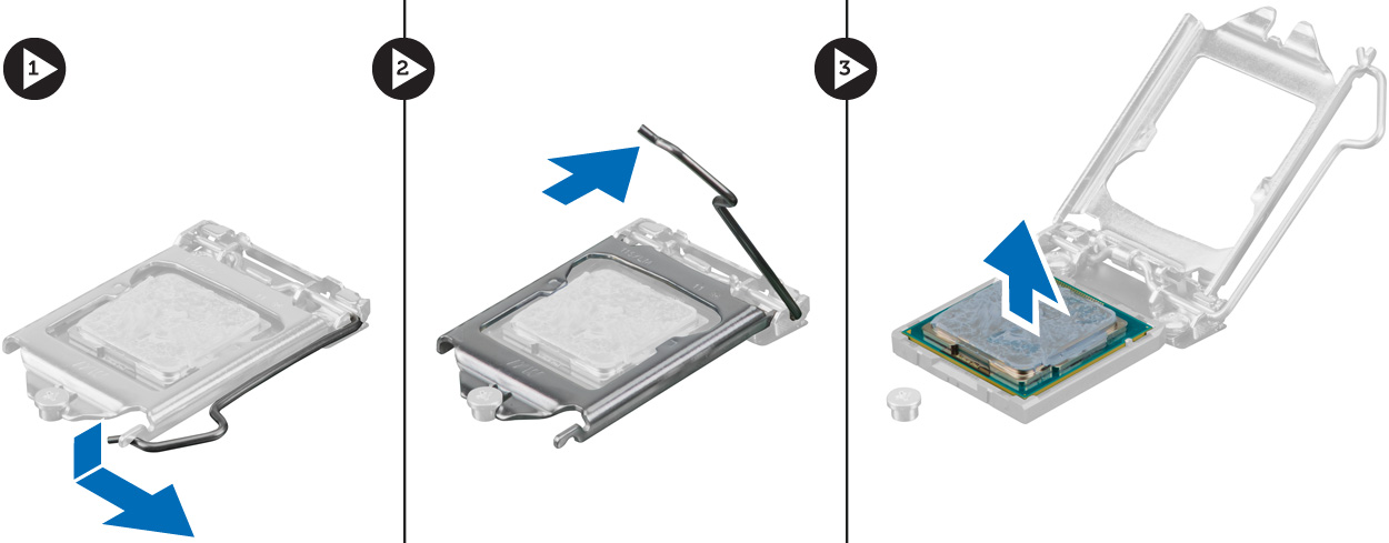 De warmteafleider plaatsen 1. Plaats de warmteafleider in het chassis. 2. Draai de geborgde schroeven vast waarmee de warmteafleider op het moederbord wordt bevestigd. 3.