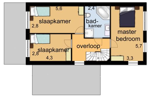 Plattegrond 1 e verdieping Aan deze