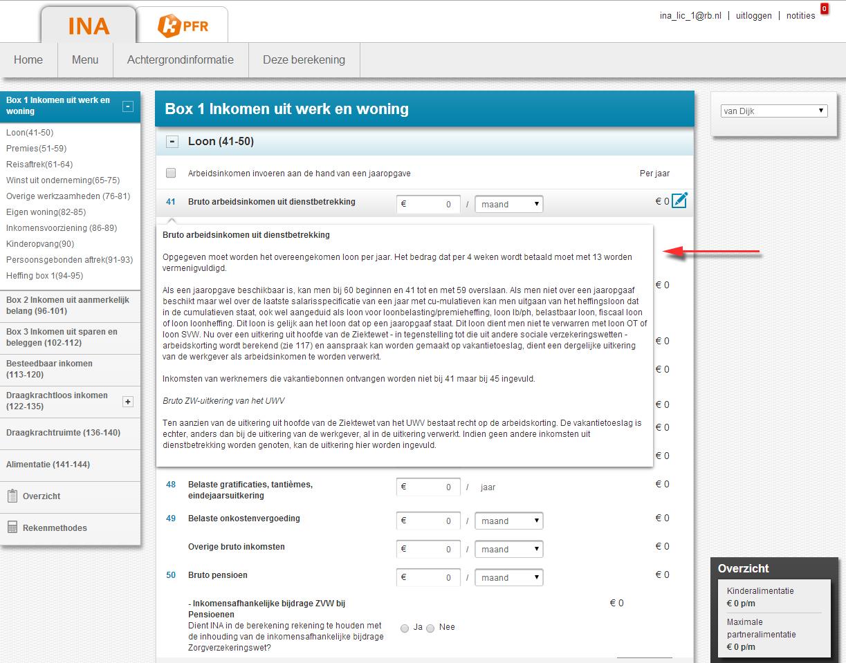 8. Alimentatieberekening 8.1 Inleiding U kunt op drie manieren door de berekening heen: 1. Scrollen; dat kunt u door de gehele berekening doen 2. Met de Page Down knop 3.