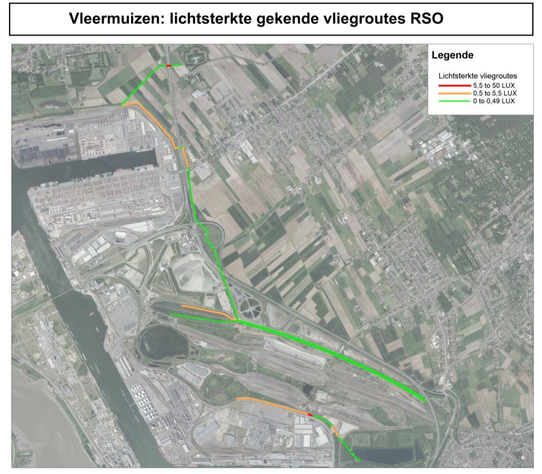 3.1.2.4 Functionaliteit van het netwerk In het referentierapport 2012-2014 werd een overzicht gegeven van de functionaliteit van de reeds bevestigde vliegroutes van vleermuizen.