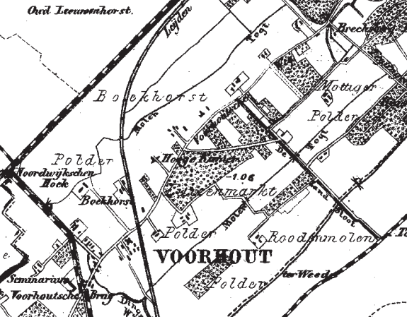 Inventariserend Veldonderzoek Voorhout 9 Afbeelding 4 projectie van de locatie op de kadastrale kaart van J.