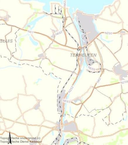 Figuur 2.11 Weg- en spoorinfrastructuur Zeeuws-Vlaamse Kanaalzone Bron: GIS Provincie Zeeland 2.