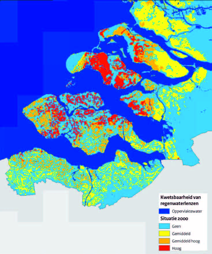 48 Figuur 16: De huidige kwetsbaarheid van zoetwaterlenzen (2000,