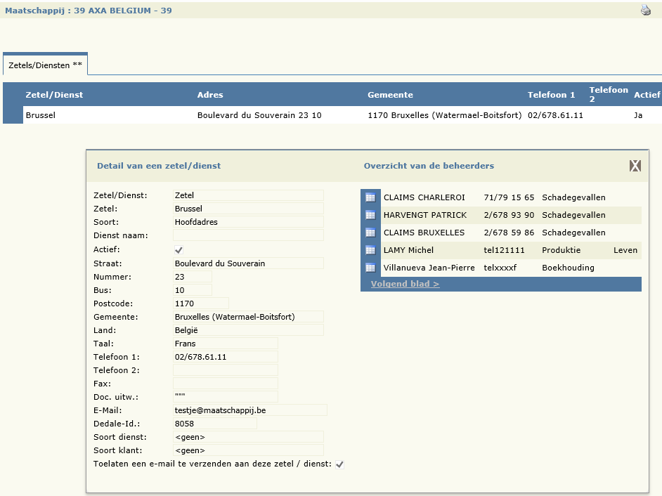 6.1.6. Contract toegang zetel/dienst Vanuit een contract, waarbij de zetel/dienst ingevuld is, laat de functie Zetel/dienst tonen toe om