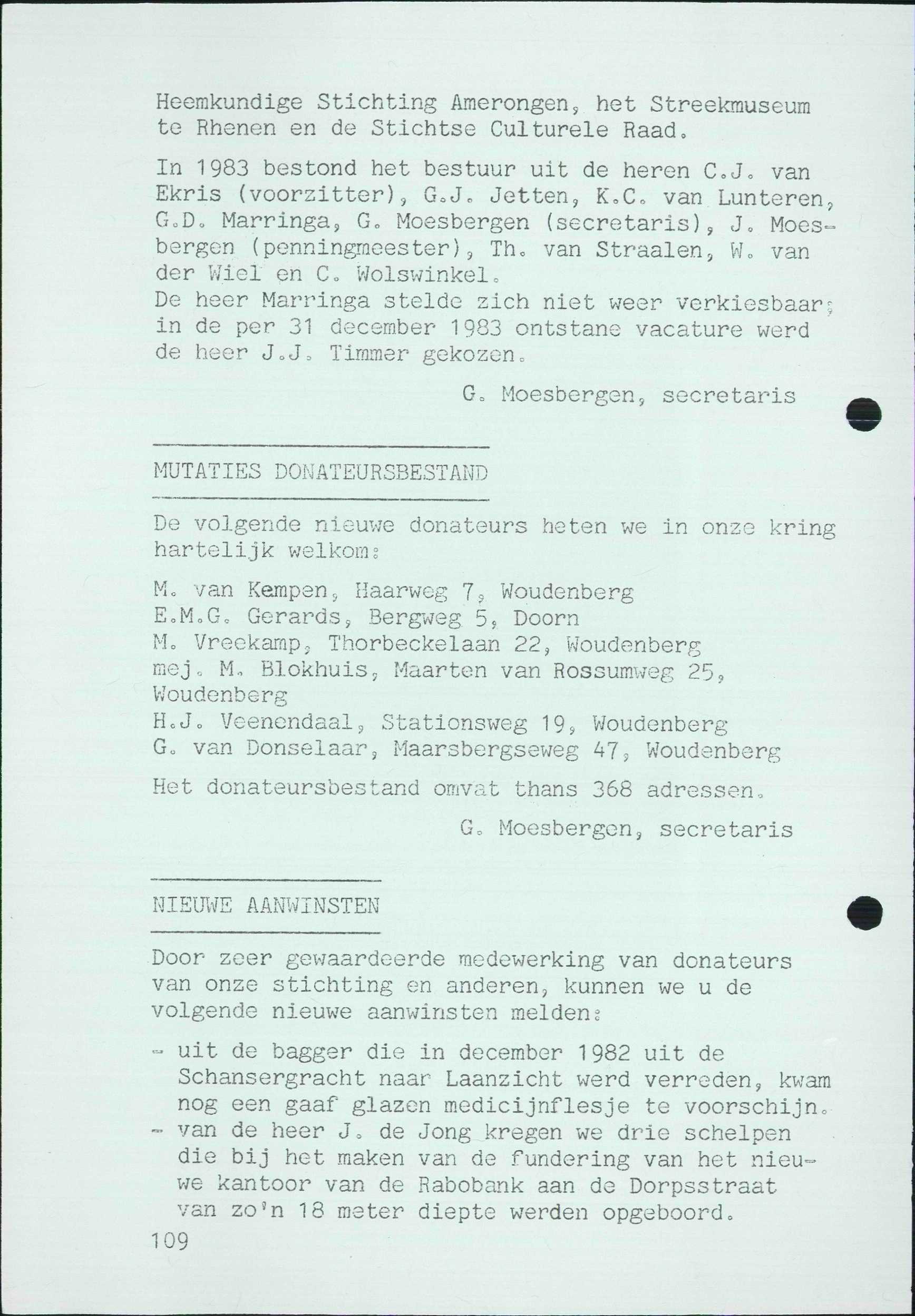 Heerakundige Stichting Amerongen s het Streekmuseum te Rhenen en de Stichtse Culturele Raad, In 1983 bestond het bestuur uit de heren C.J. van Ekris (voorzitter), G.J. Jetten, K C. van Lunteren, GoD.