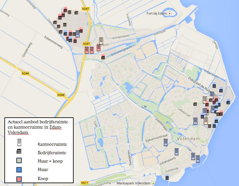 Figuur 4 Ontwikkeling aanbod en aandeel bedrijfsruimten in Zaanstreek-Waterland Bron: Monitor uitvoeringsstrategie PlaBeKa 2012-2013 en 2013/2014; bewerking BSP In Edam-Volendam bestaat het actuele