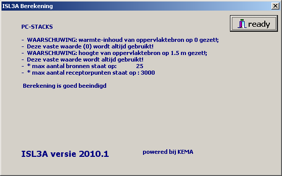 Na een succesvol verloop van de berekening verschijnen in dit kleine Simulatie -scherm enkele specificaties van de berekening en de melding