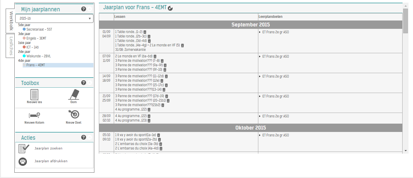 De leerplannen die worden weergegeven na het toepassen van het jaarplan, zijn afhankelijk van de instellingen voor jouw klassen in je account.