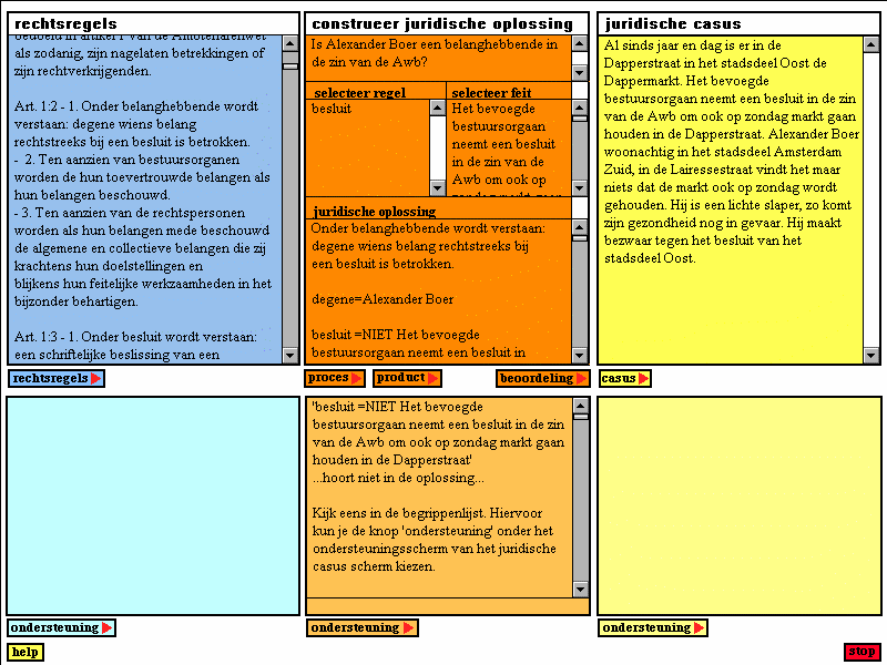 figuur 6: ondersteuning door PROSA Als de student vraagt om een eindbeoordeling geeft PROSA aan of in de juridische oplossing alle onderdelen aanwezig zijn, of de onderdelen in de juiste volgorde