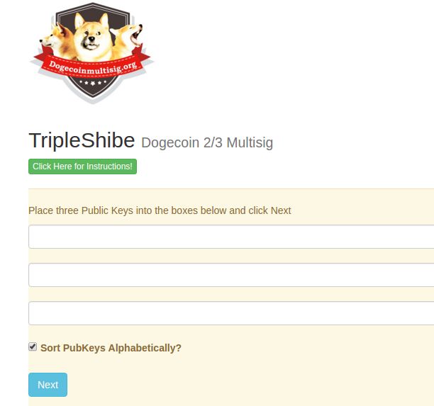 Het creëren van een drie gebruikers TripleShibe Account Wanneer drie mensen een TripleShibe willen gebruiken, heeft elk persoon een Public Key. Elke partij controleert hun eigen Private Key.