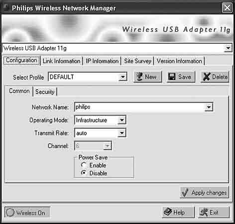 NEDERLANDS 17 Configuration - sub-tab Common Network Name - Voer de netwerknaam in van het wireless netwerk waarmee u verbinding wilt maken.