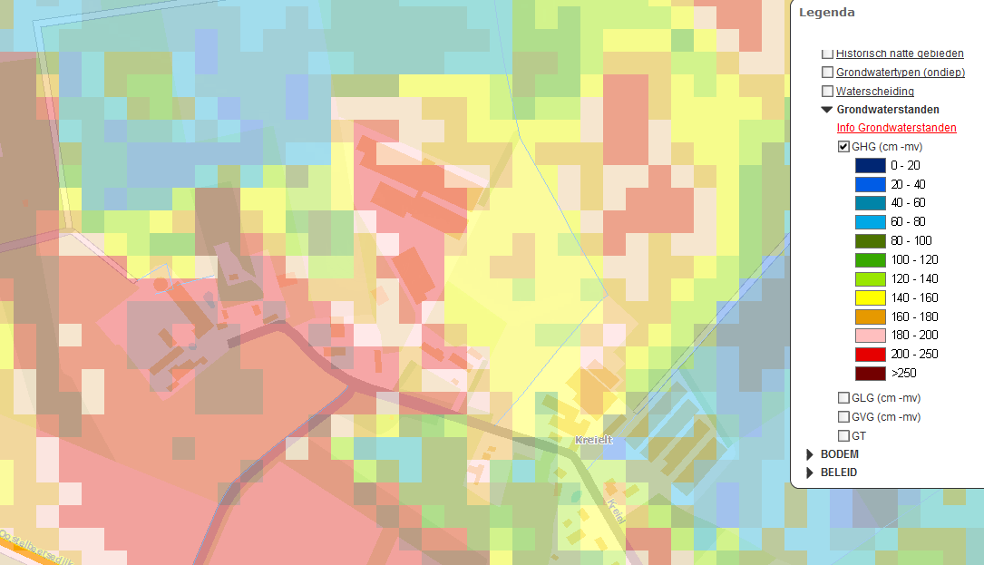 Afbeelding 11: Uitsnede waterkaart Noord-Brabant GHG, locatie retentievoorziening zwart omkaderd weergegeven Bij invoering van de toename verharding, afvoercoëfficiënt en de GHG is berekend dat er