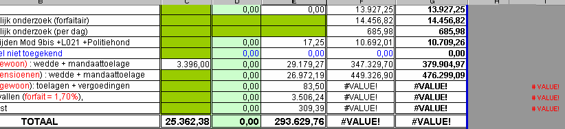 4) Totaalbladen In het blad Totaal of Totaal X-1 verschijnen in het rood in de kolommen H en I de waarden Err_T_Code Calog-GECO of Err_T_Code Ops wanneer: a) Er een waarde werd gewist/of overschreven