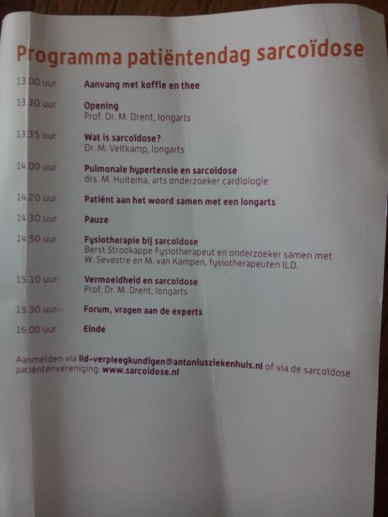 Afbeelding 4. Programma van een patiëntendag voor mensen met sarcoïdose in het St.