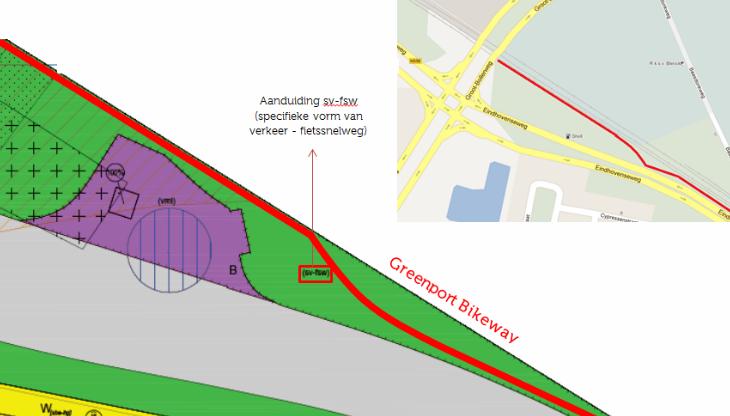 tracé tussen Eindhovenseweg en spoorlijn Het tracé vervolgt verder de Voltastraat. Hier zal een vrijliggend fietspad worden gerealiseerd. Het tracé van de Voltastraat is ruim 650 meter lang.