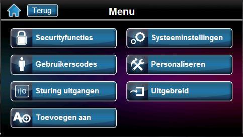 De knop MENU geeft u toegang tot uitgebreide functies van uw systeem. In de volgende hoofdstukken worden de verschillende functies uitgelegd. 7.