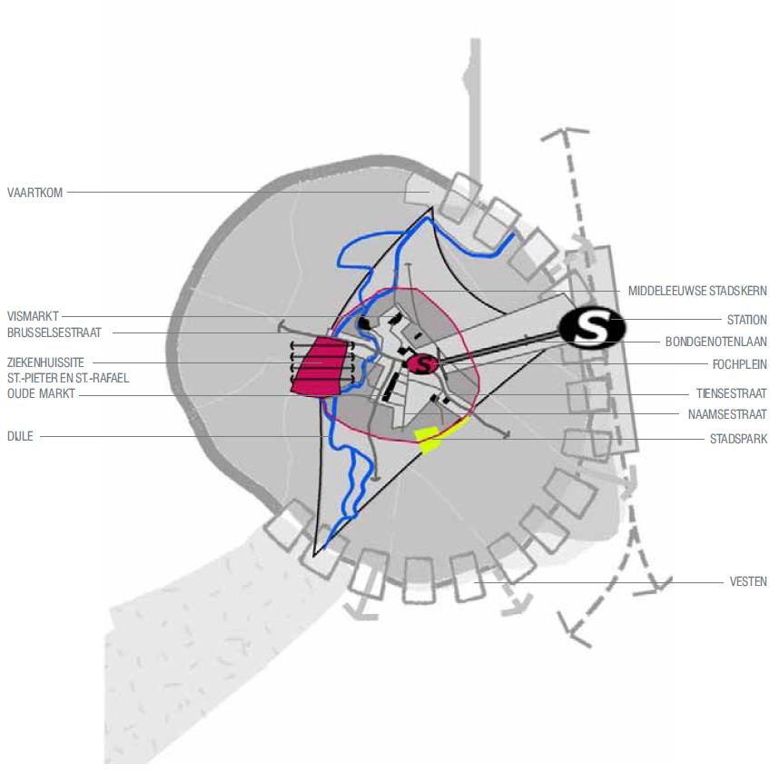 2.6 Gebiedsgerichte bepalingen in het RSL Figuur 13: RSL, gewenste ruimtelijke structuur deelruimte middeleeuwse stadskern Het plangebied is gelegen in de deelruimte Middeleeuwse stadskern waarin de