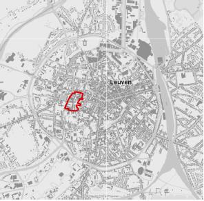 0. INLEIDING 0.1 Afbakening RUP Figuur 1: Situering van het plangebied in Leuven Het plangebied situeert zich in het westelijk deel van de Leuvense binnenstad.