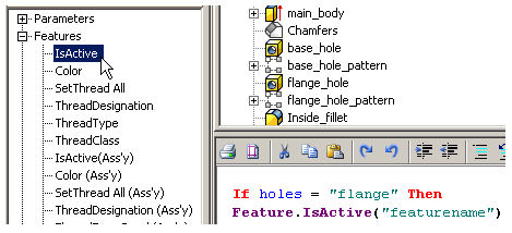 2. In de Model boomstructuur klik je op de User Paramaters rubriek en daarna dubbelklik je op holes om de holes parameternaam aan de code toe te voegen, in het tekstvak. 3.