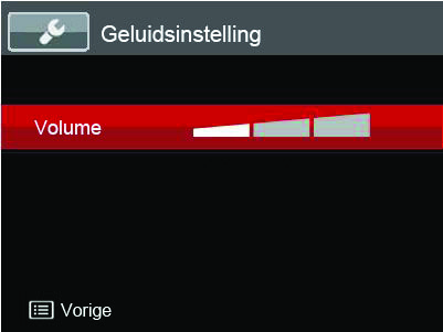 Geluidsinstelling Met deze instelling kunt u het geluidsvolume aanpassen. 1. Selecteer Geluidsinstelling in het menu met basisinstellingen.