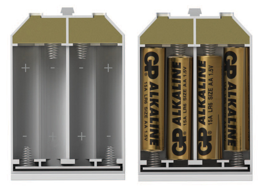 Section Header Plaats de batterijen in de lege batterijhouder.