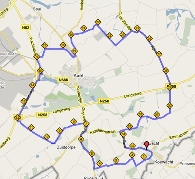 -18- Route Wim Hendriks Trofee voor Elite/Belofte op zondag 26 april 2015: punt 38 t/m 80 (de