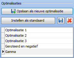 2.4.4 Een optimalisatie hernoemen Om een optimalisatie te hernoemen klikt u (in het optimalisatiebeheer-venster) tweemaal traag na elkaar op de optimalisatie.