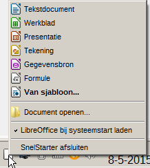 Afbeelding 19: Contextmenu Snelstarter op Windows 7 Vanuit het menu van het besturingssysteem U kunt LibreOffice op dezelfde manier vanuit het besturingssysteem openen, als waarop u andere