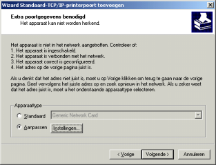 4. Volgende selecteren om het scherm Poort toevoegen weer te geven. 5. De printernaam of het IP-adres invoeren. Wanneer u deze informatie invoert, wordt deze ook weergegeven in het veld Poortnaam.