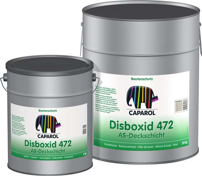 Disboxid 472 AS-Deckschicht Gepigmenteerde, geleildende, zelfverlopende 2K-Epoxyharsdeklaag. Voor mechanisch zwaar belaste vloeren.