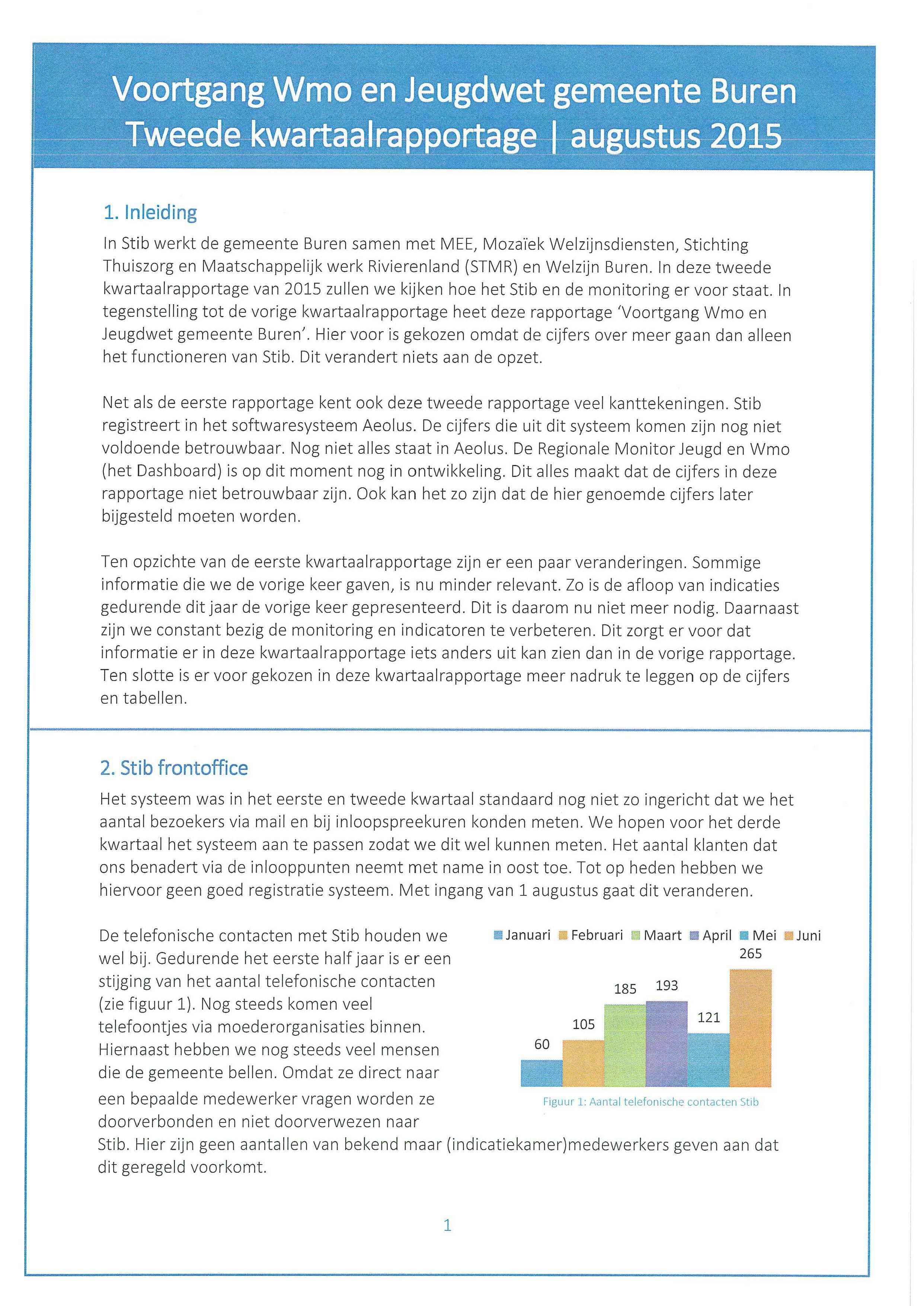 Voortgang Wmo en Jeugdwet gemeente Buren Tweede kwartaalrapportage augustus 2015 1.