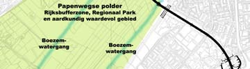 De Papenwegsepolder wordt doorsneden in het N11-west alternatief en het alternatief Zoeken Naar Balans.